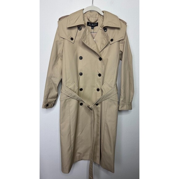J.Crew 00 Double Breasted Rylee Trench Coat Tan Khaki Belted Cotton NWT - Picture 4 of 16